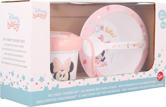 Disney Σετ Φαγητού Minnie Mouse από Πλαστικό με Αντιολισθητική Βάση Ροζ 3τμχ