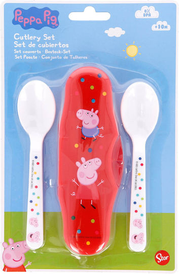 Stor Baby Set with Spoons Peppa Pig made of Plastic in Case Red 2pcs