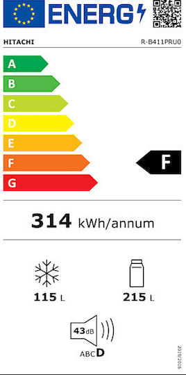 Hitachi Ψυγειοκαταψύκτης 330lt Total NoFrost Υ190xΠ59.5xΒ65εκ. Inox R-B411PRU0 BSL
