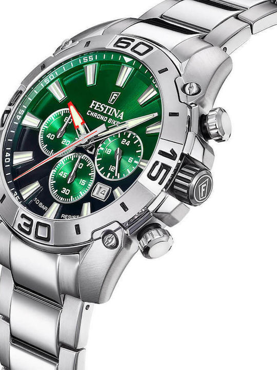 Festina Men's Watch 46mm Chronograph Battery with Silver Metal Bracelet