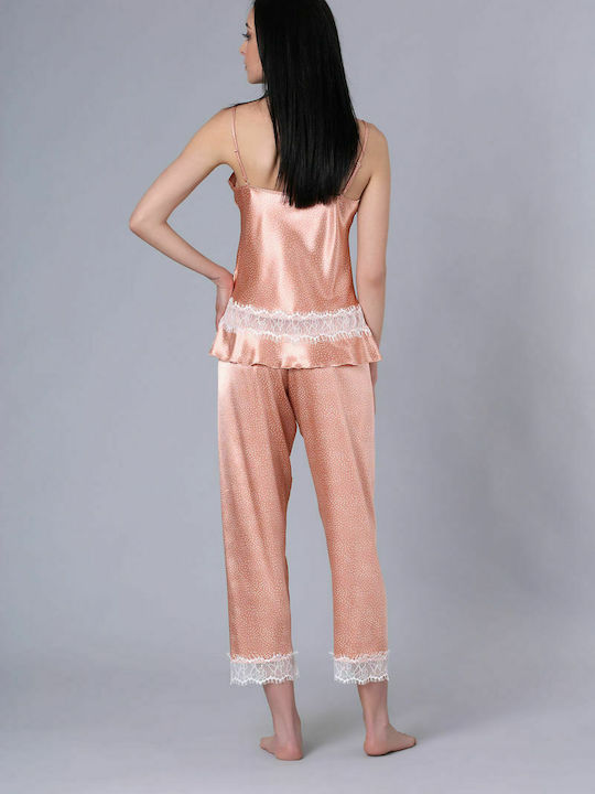 Milena by Paris Sommer Damen Pyjama-Set Satin Rosa 9136 009136-Σομόν