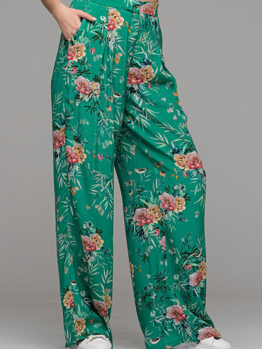 PENP52 Damen Hochbund Pantaloons Blumen Grüne