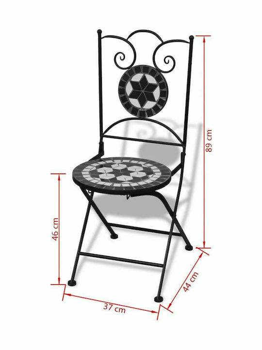Outdoor Chair Metallic Bistro Black / White 2pcs 37x44x89cm