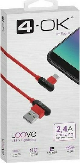 4-OK Loove Angle 90° USB 2.0 Cable USB-C Male - USB-A Red 1m