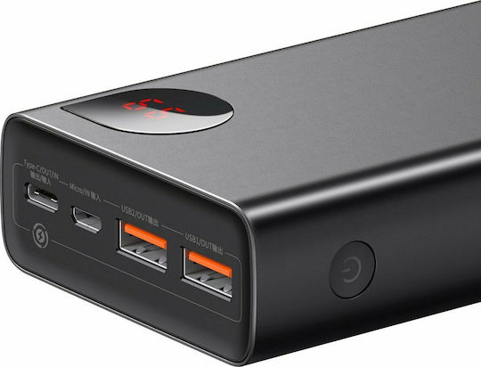 Baseus Adaman Metal Digital Display Power Bank 20000mAh 65W με 2 Θύρες USB-A και Θύρα USB-C Quick Charge 3.0 Μαύρο
