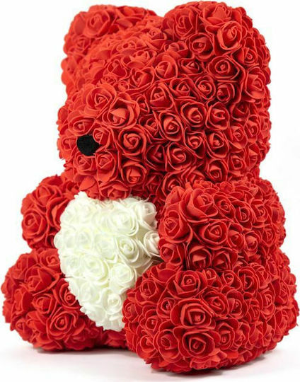 Мече от изкуствени рози Червено 40см в кутията Aleiferopoulos Flowers