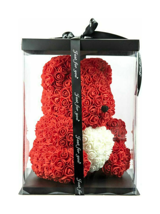 Bear of Artificial Roses Red 40cm in Box Aleiferopoulos Flowers