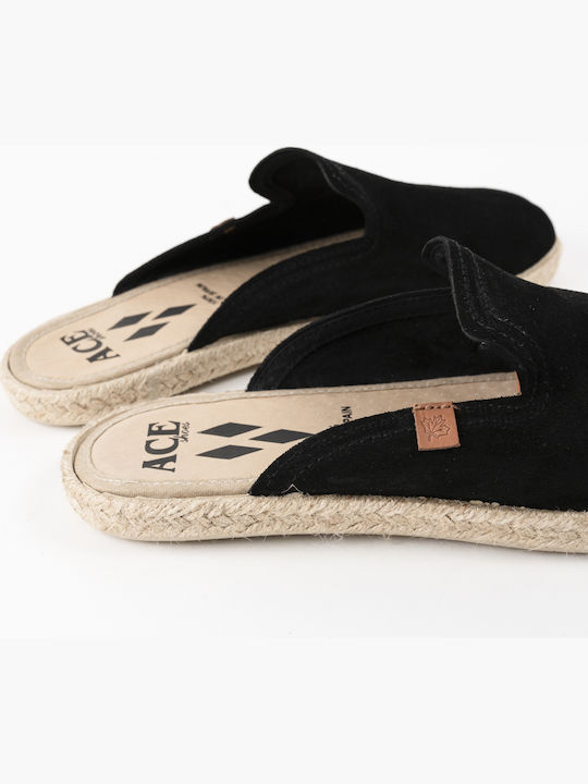 453-21005 Flat Suede Mules in Black Color