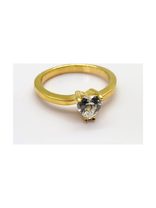 Sterling silver 925 gold plated solitaire ring with zircon heart.