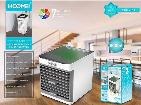 Hoomei Mini Κλιματιστικό USB με Νερό και Φωτισμό 5W Λευκό HM-8160
