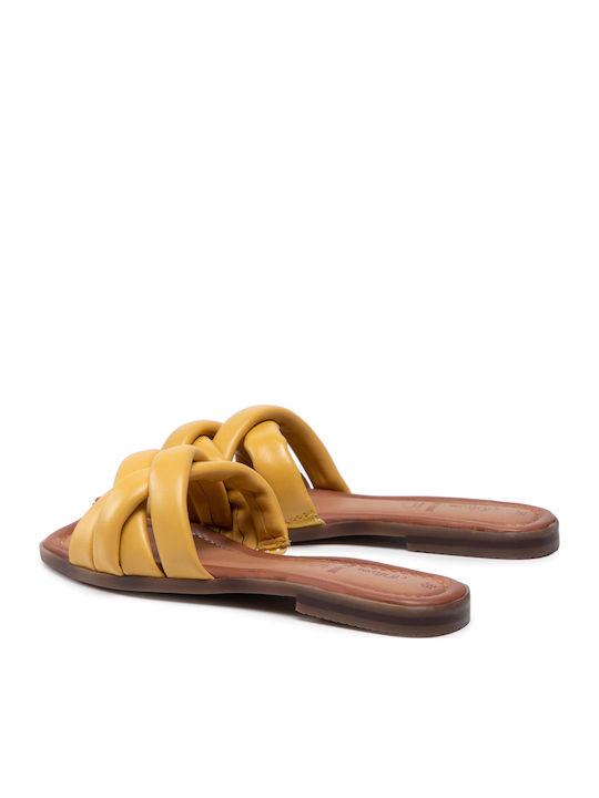 Leather Women's Flat Sandals in Yellow Color