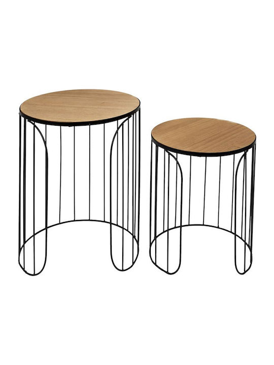 Round Zigon Nesting Set Made of Solid Wood Natural - Black S/2 2 Pieces M40xW40xH40cm