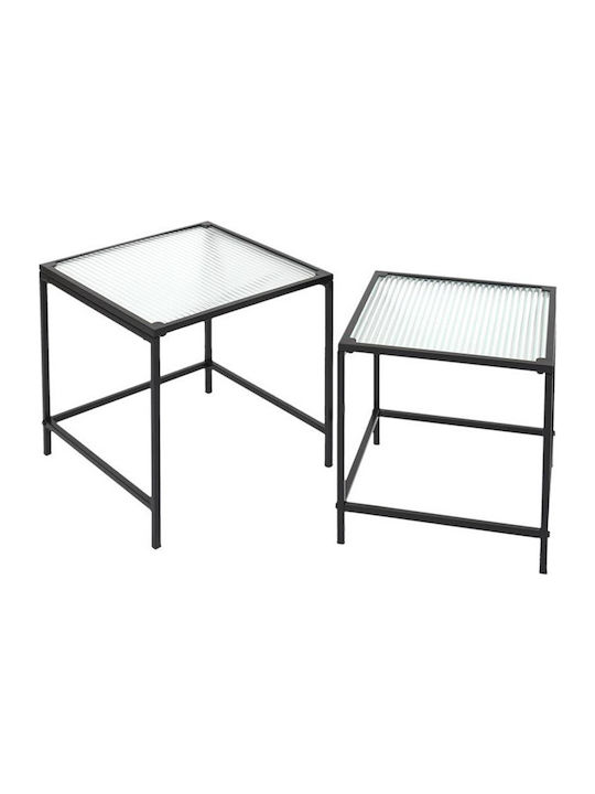 Square Zigon Nesting Glass Transparent Black 2 Pieces M45xW45xH50cm