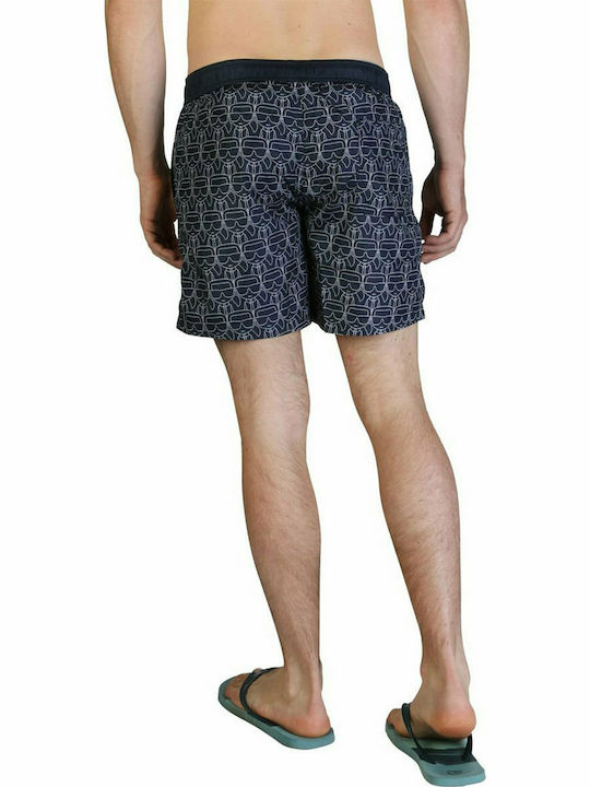 Karl Lagerfeld KL21MBM12 Men's Swimwear Shorts Navy Blue with Patterns