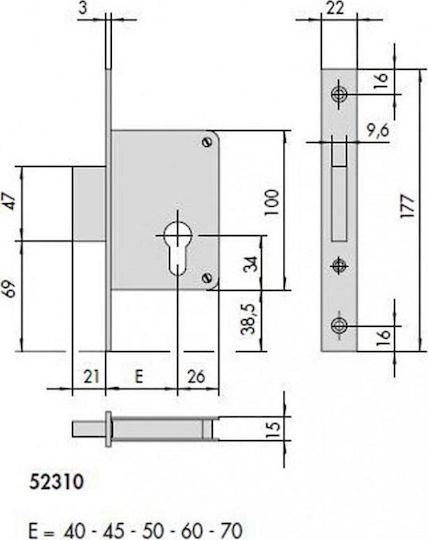 Cisa Recessed Lock Safe deposit box with Cylinder and Center 45mm Gold