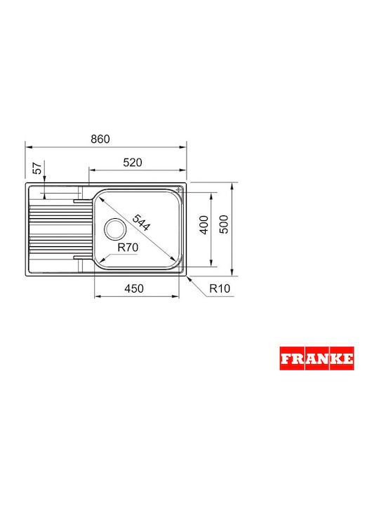 Franke Smart SRX 611-86 LB ΡΔ Αριστερός Ένθετος Νεροχύτης Inox Σατινέ Μ86xΠ50cm Ασημί