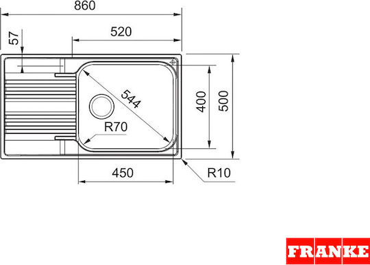 Franke Smart SRX 611-86 LB ΡΔ Αριστερός Ένθετος Νεροχύτης Inox Σατινέ Μ86xΠ50cm Ασημί