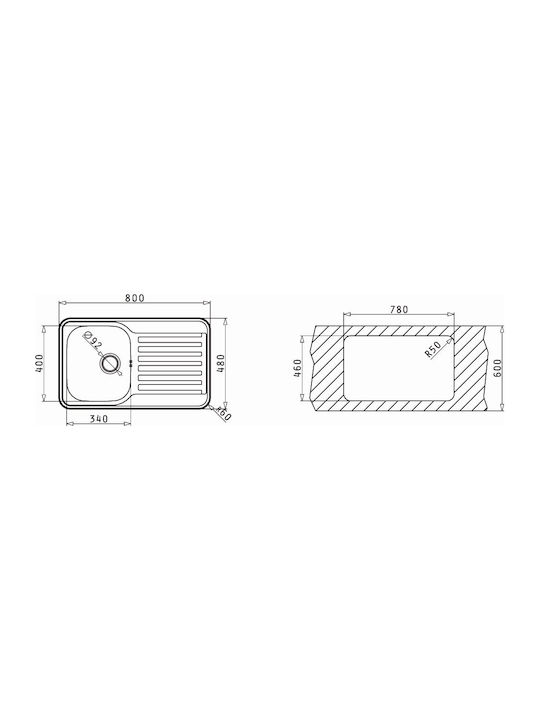 Pyramis Space Mini 1B 1D 108722501 Drop-In Spüle Inox Matt B80xT48cm Silber