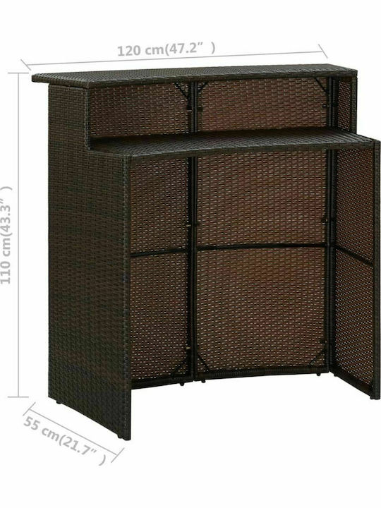 Outdoor Bar Free Standing Rattan Table Brown 120x55x110cm