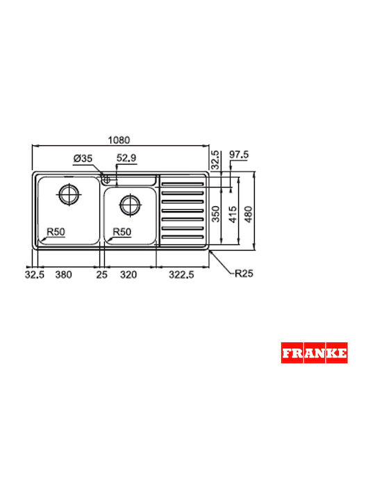 Franke Bell BCX 621 3011850107 Left Drop-In Sink Left Inox Satin W108xD48cm Silver