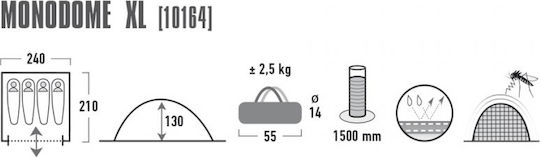 High Peak Monodome XL Camping Tent Igloo Blue 3 Seasons for 4 People 240x210x130cm