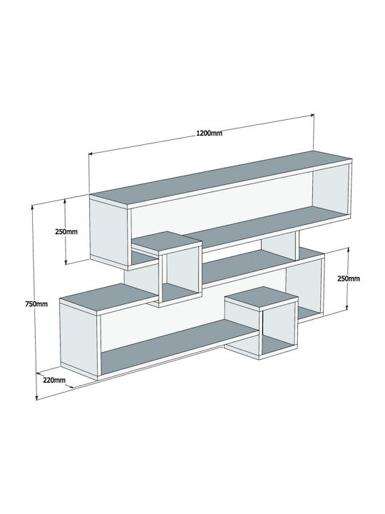 Shelf Wall Karen White / Walnut 120x22x77cm