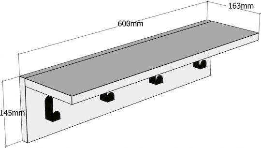 HomeMarkt Wooden Wall Hanger with 4 Slots White 60x16.3x14.5cm 1pc