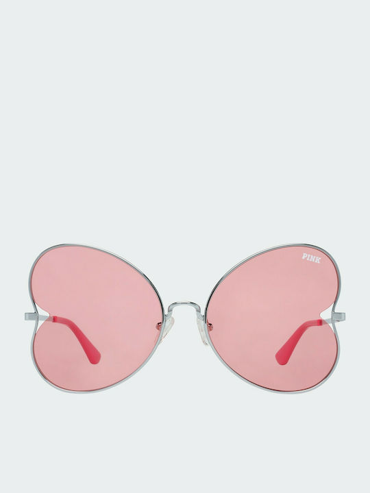 Victoria's Secret Women's Sunglasses with Silver Metal Frame and Pink Lens PK0012 16T