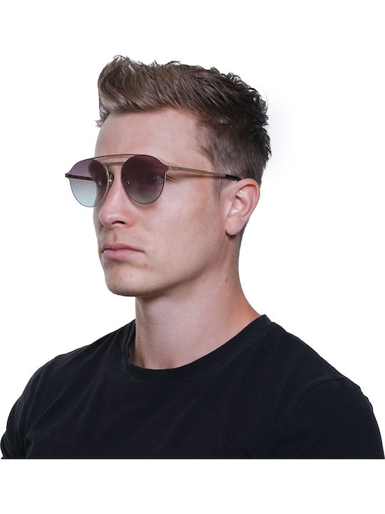 Web Unisex Sonnenbrille mit Gold Metall Gestell und Rosa Spiegel Linse
