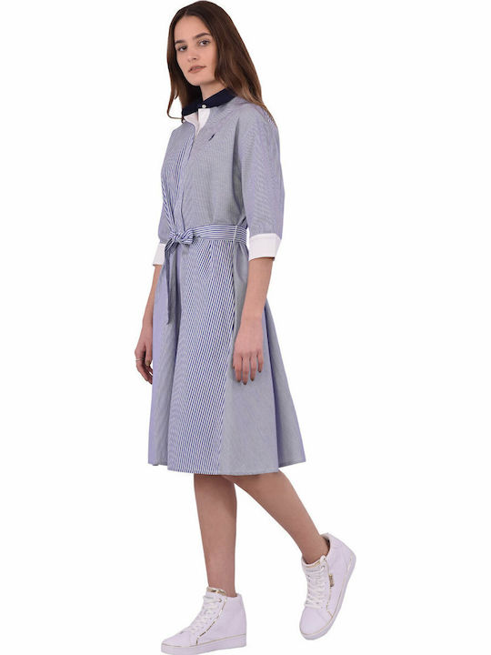 Ella Summer Midi Shirt Dress Blue