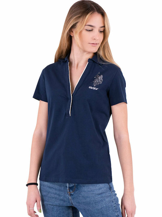 Christine Women's Summer Blouse Short Sleeve with V Neckline Navy Blue