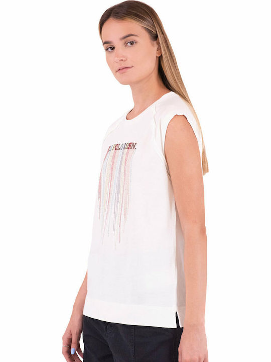 Nikki Crystal Women's Athletic Blouse Sleeveless White