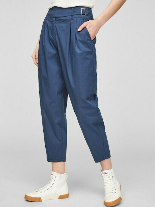 Damen Stoff Capri Hose Blau