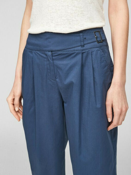 Damen Stoff Capri Hose Blau