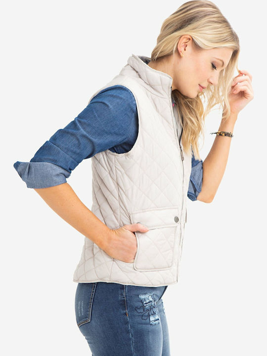 Kurz Damen Ärmellos Puffer Jacke Beige