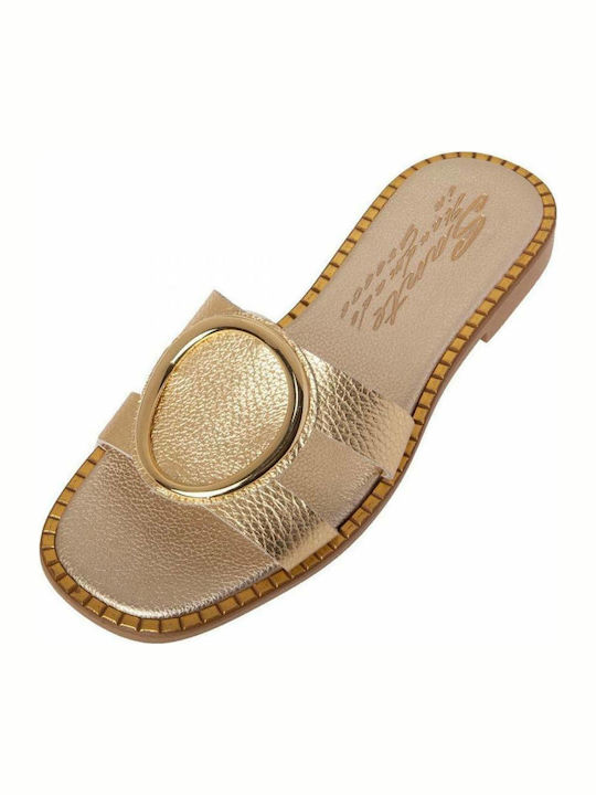 Sante Leather Women's Flat Sandals in Gold Color