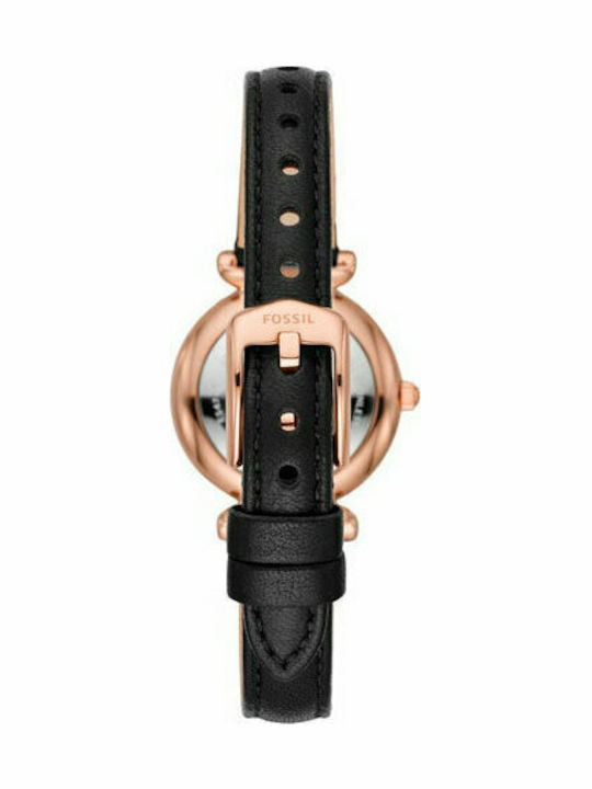 Fossil Carlie Mini Дамски Часовник с Черен Кожена Каишка