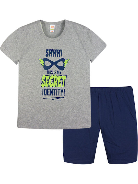 Nina Club Secret Identity Set Top & Bottom Kids Summer Cotton Pyjamas Gray