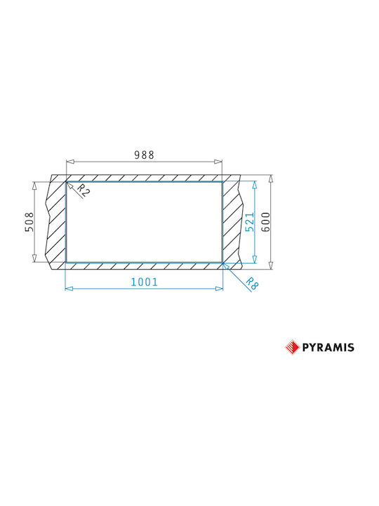 Pyramis Olynthos 1B 1D RH 108911301 Drop-In Sink Inox Brushed W100xD52cm Silver