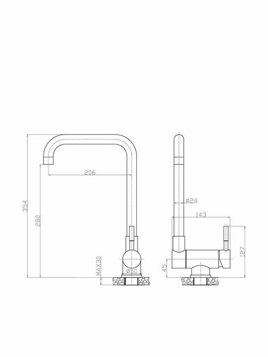 Domani U-Shaped Kitchen Faucet Counter Silver