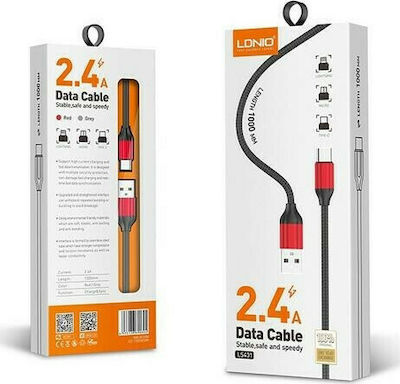Ldnio USB 2.0 Cable USB-C male - USB-A male Κόκκινο 1m (LD-LS431TR)