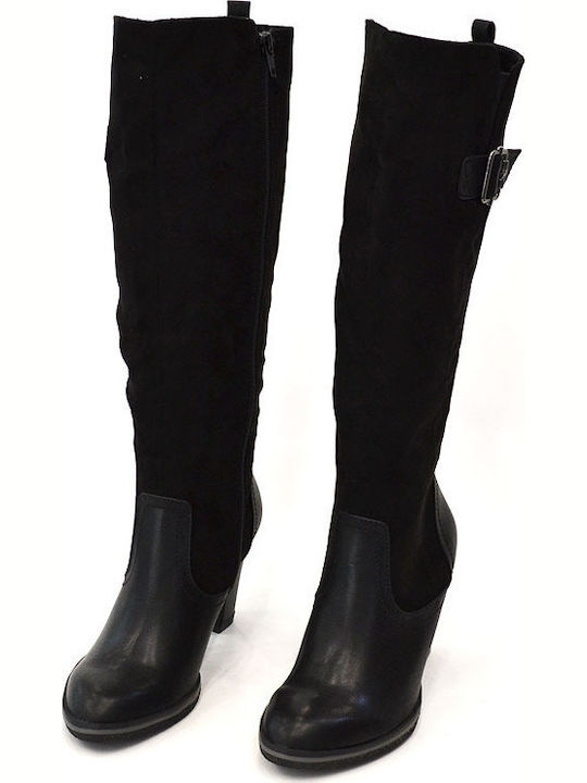 Wildleder Damenstiefel mit hohem Absatz Schwarz