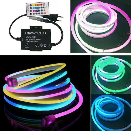 Astralux Αδιάβροχη Ταινία LED 220V RGB Φως 5m Neon Flex με Τροφοδοτικό