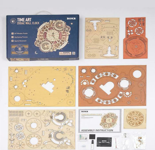 Robotime Παιχνίδι Κατασκευών Ξύλινo Zodiac Wall Clock για Παιδιά 14+ Ετών