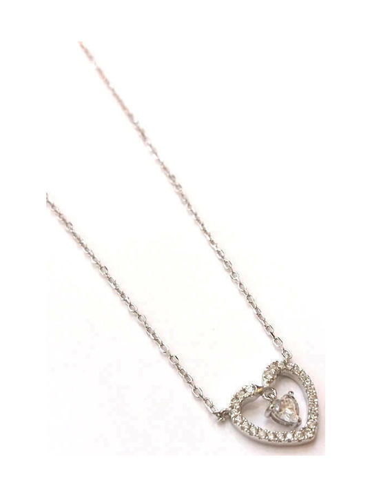 Prince Silvero Necklace with design Heart from Silver with Zircon