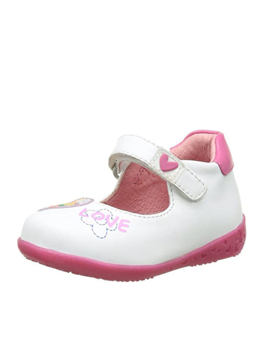 Kids Leather Ballerinas with Hoop & Loop Closure White