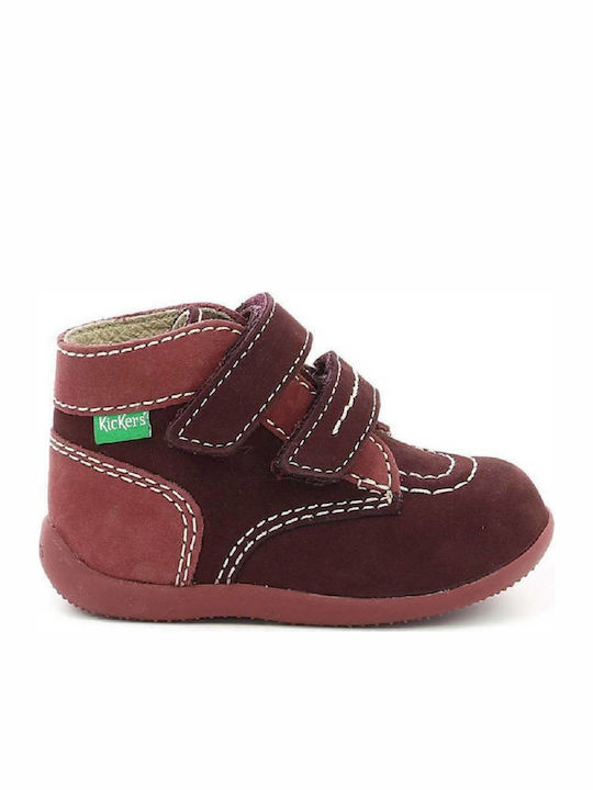 Kickers Bonkro Kids Boots with Hoop & Loop Closure Burgundy