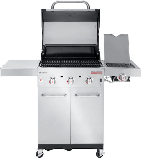 Char-Broil Professional PRO S 3 Ψησταριά Υγραερίου Μαντεμένιας Σχάρας 61.5x44.5εκ. με 3 Εστίες 7.48kW και Πλαϊνό Μάτι 3.52kW