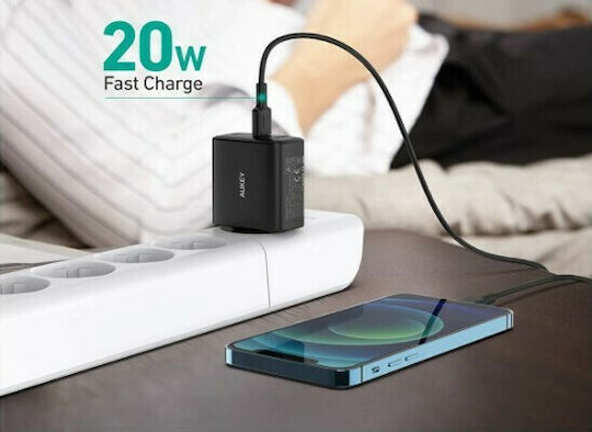 Aukey Φορτιστής Χωρίς Καλώδιο με Θύρα USB-A και Θύρα USB-C 32W Power Delivery Μαύρος (PA-F3S)
