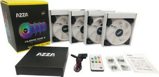 Azza Hurricane II Digital Вентилатор за Кутия 120мм (1800 оборота / 43.06cfm) с RGB Осветление и Свързване 4-изводна ШИМ 4бр